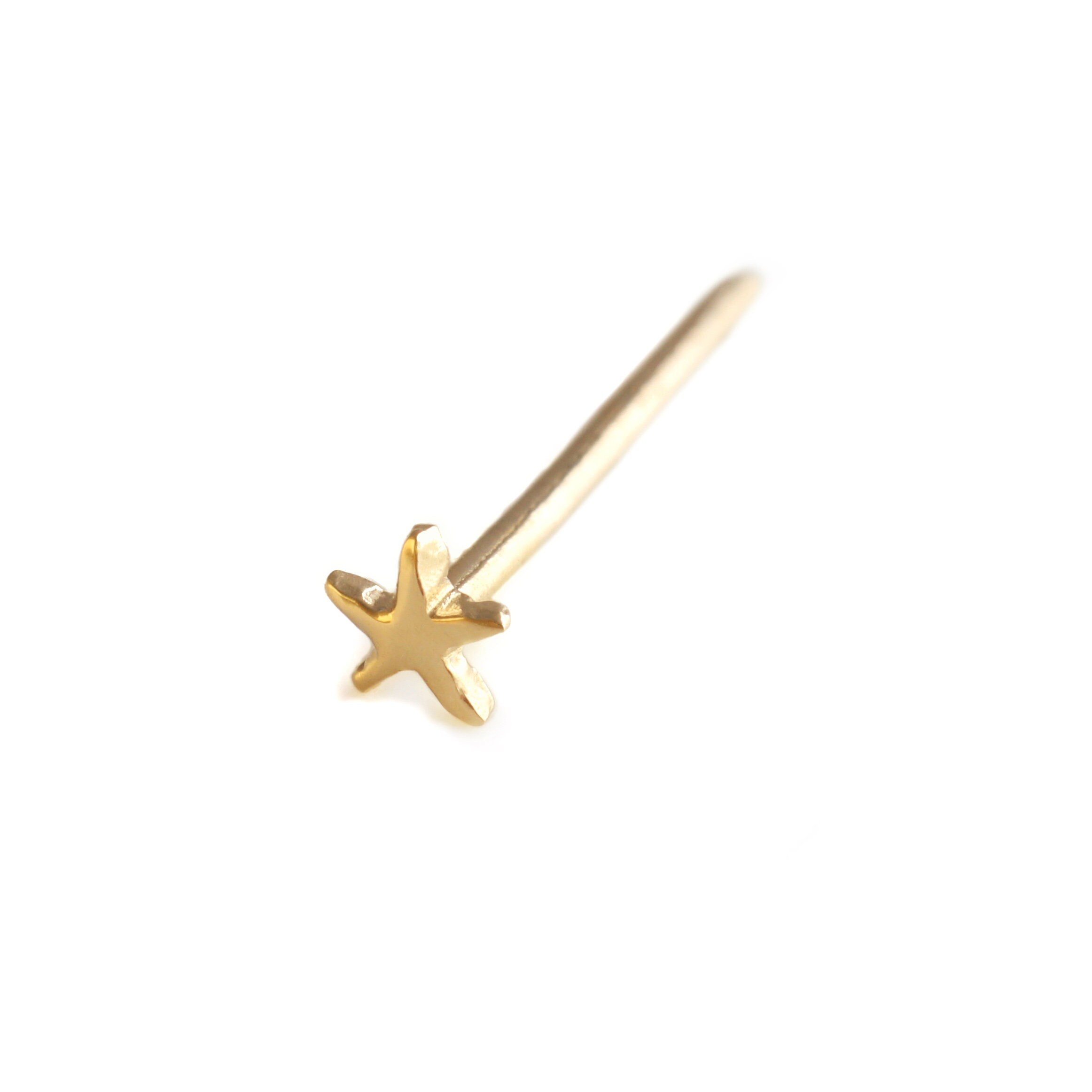 Clou De Nez 22 Ga – Or Jaune 9 Carats, Lune Et étoile Avec Zirconium – Jewellerybox