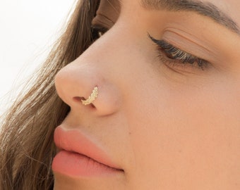 Unique Nose Ring, Indian Nose Ring, Tribal Nose Ring, Gold Nose Ring, Indian Jewelry, Tribal Piercing, Cartilage Jewelry, Tragus Hoop, 20g