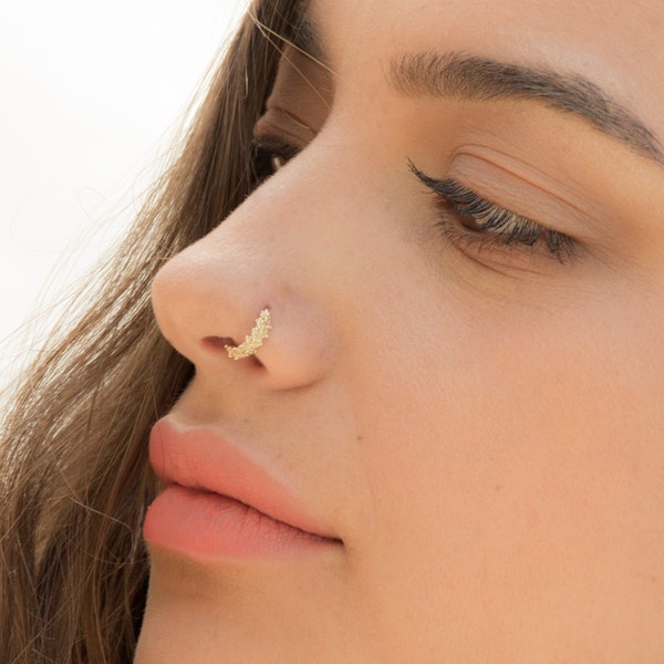 Unique Nose Ring, Indian Nose Ring, Tribal Nose Ring, Gold Nose Ring, Indian Jewelry, Tribal Piercing, Cartilage Jewelry, Tragus Hoop, 20g