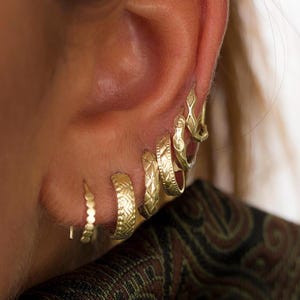 14K Gold Hoop Earrings Set - Select 1 / 2 / 4 or 6 Custom Stackable Statement Hoop Earrings, Handmade Ethnic Tribal Bohemian Boho Jewelry