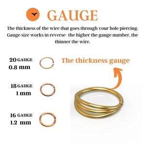 May include: A guide to gauge sizes for jewelry, showing the thickness of the wire in millimeters. The gauge size works in reverse, so a higher gauge number means a thinner wire. The image shows three different gauge sizes: 20 gauge (0.8 mm), 18 gauge (1 mm), and 16 gauge (1.2 mm).