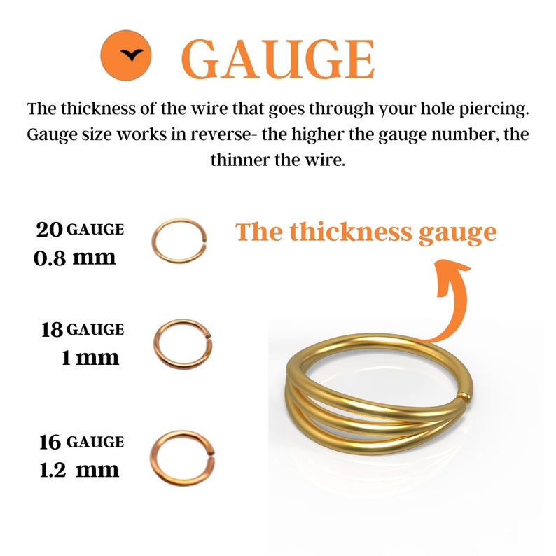 May include: A guide to gauge sizes for jewelry, showing the thickness of the wire in millimeters. The gauge size works in reverse, so a higher gauge number means a thinner wire. The image shows three different gauge sizes: 20 gauge (0.8 mm), 18 gauge (1 mm), and 16 gauge (1.2 mm).