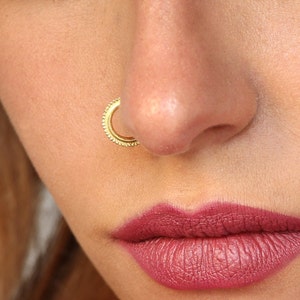 Gold Nose Ring, Gold Nose Hoop, Indian Nose Ring, 14K Gold Nose Ring, 14K Gold Nose Hoop, Fits Cartilage, Tragus, Helix, 16g, 18g, 20g, Boho