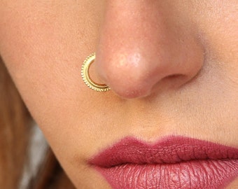 Gold Nose Ring, Gold Nose Hoop, Indian Nose Ring, 14K Gold Nose Ring, 14K Gold Nose Hoop, Fits Cartilage, Tragus, Helix, 16g, 18g, 20g, Boho