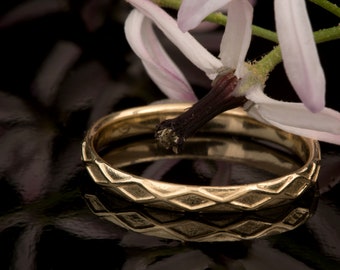 Wedding Band Women, Gold Wedding Band, 14k Gold Wedding Ring, 14K Wedding Band, Stack Wedding Ring, Patterned Wedding Band,Boho Wedding Ring