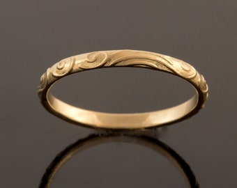 Wedding Band Women, Unique Wedding Ring, Thin Wedding Band, Textured Wedding Band, Patterened Wedding Band, 14k Gold Wedding Ring, Spiral