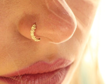 Solid Gold Nose Ring, 14k Gold Nose Ring, Gold Nose Hoop, Nose Ring 20g, Indian Jewelry, Indian Nose Ring, Unique Nose Ring, 16g, 18g, 20g