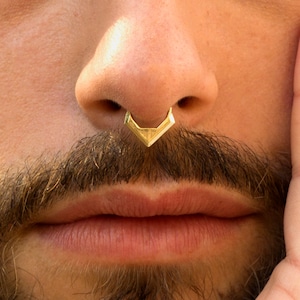 Septum For Men, Gold Septum Ring, Tribal Septum, Men Septum, Yellow Gold 14K Septum, Gold Men Piercing, Triangle Septum, Septum Piercing
