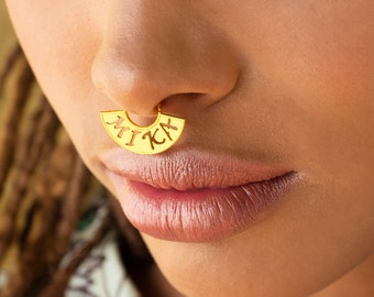 Gold Septum Ring Septum Jewelry Septum Piercing Statement Septum 16g 18g 20g 14k Yellow Rose Gold Septum Custom Name Personalized Etsy