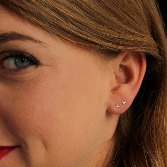 Tiny Bird Post Stud Earrings with Pink Hearts Tiny Bird Post Stud Earrings with Pink Hearts