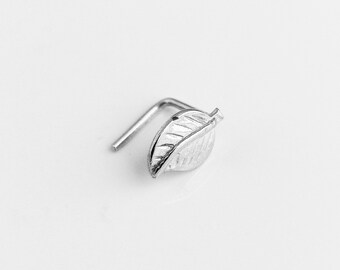 Sterling Silver Nose Stud, Sterling Silver Piercing, Tragus Earring Silver, Indian Nose Stud, Indian Piercing, Leaf, 16g, 18g, 20g