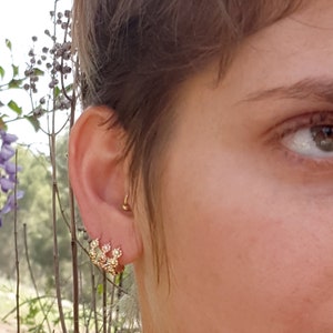 Small Hoop Earrings, Tiny Hoop Earrings, 14k Gold Flowers Earrings, Gold Small Hoop Earrings, Rose Gold Hoop Earrings, Bridal Small Hoops