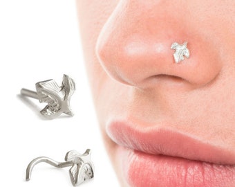 Silver Nose Stud, Silver Tragus, Tragus Jewelry, Indian Nose Stud, Leaf Nose Stud, Leaf Piercing, 16g, 18g, 20g, 22g, Sterling Silver Stud