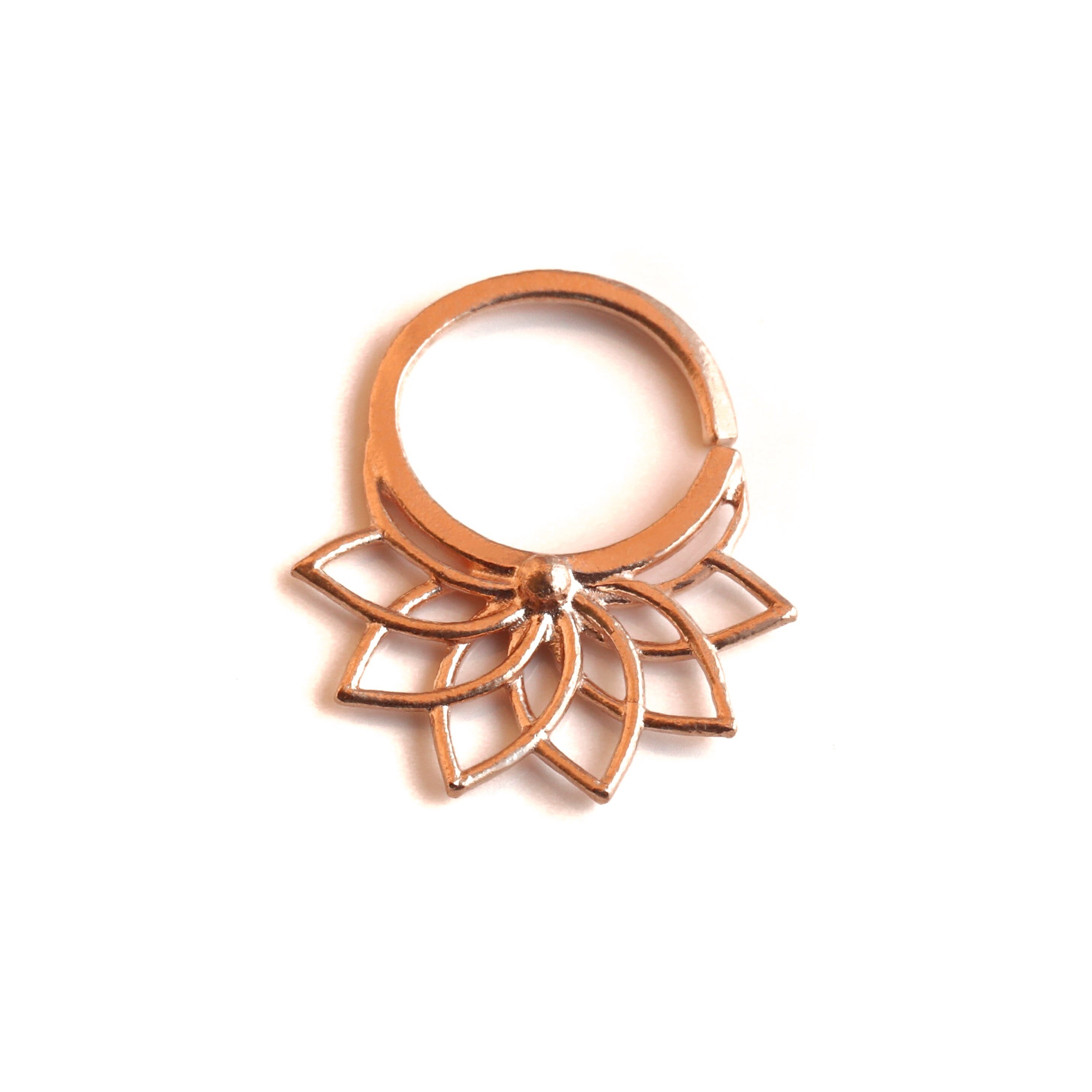 Gold Septum Hoop, 14K Gold Septum Ring, Lotus Septum Ring 