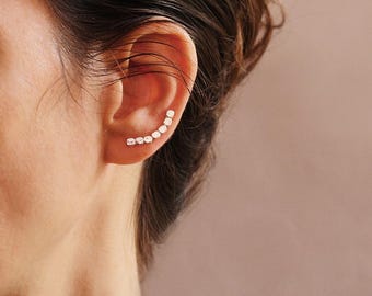 Moon Climber Earrings, Dainty Climbers, Silver Moon Ear Crawlers, Minimalist Jewelry, Unique Celestial Earrings, Nature Inspired Earrings