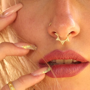 Gold Septum Ring, Unique Septum Ring, Septum Piercing Jewelry, Rook Earring, Rook Hoop, Cartilage Ring, 14k Yellow / Rose Gold, 20g, Tribal
