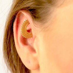Tribal Rook, 14K Gold Rook Earring, Big Rook Earring, Rook Earring Gold, Rook Jewelry, Rook Piercing, Rook Hoop, Large, Fan, 16g, 18g, 20g