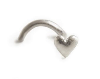 Tiny Heart Nose Stud, Small Heart Piercing, Minimal Nose Jewelry, Silver Tragus Stud, Helix Stud, Cute Heart Nose Stud, Sterling Silver Stud