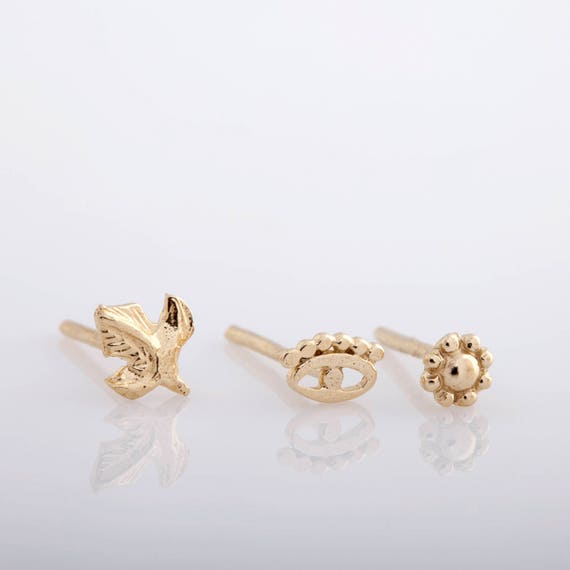 Earring Set Tiny Earrings Stud Earrings Tiny Gold Earrings | Etsy