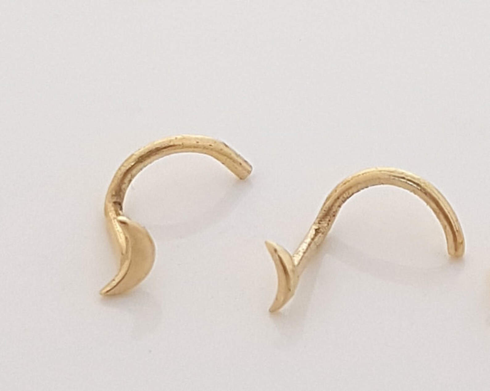 Solid 14K Gold Nose Stud Moon Nose Stud Moon Piercing Tiny Etsy