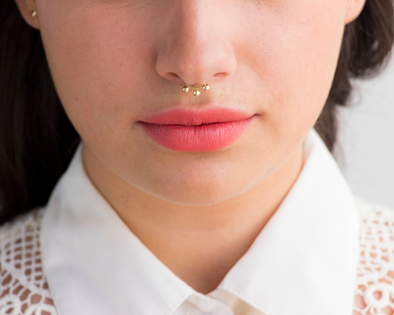 Helix Ring 14K Gold Septum Cartilage Ring Balls Septum Gold Septum Ring Septum Jewelry Tribal Septum Ring Nose Ring Tragus Earring