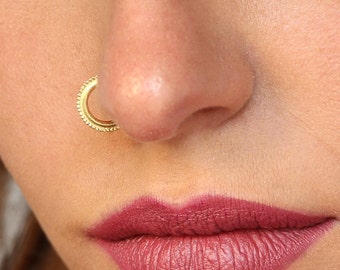 Indian Nose Ring, Gold Nose Ring,  Unique Nose Ring, Nose Ring Hoop, Solid Nose Ring, Piercing Helix, Cartilage Earring, Hippie Piercing