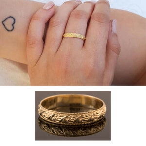 18K Gold Wedding Band, 18K Gold Wedding Ring, Victorian Wedding Band, Vintage Wedding Ring, Antique Wedding Band, Patterned Wedding Band