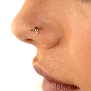 14K Gold Nose Stud, Flower Nose Stud, Lotus Nose Stud, Indian Nose Stud Gold, Unique Nose Stud, Nose Stud Gold, 16g, 18g, 20g, 22g, 14k Gold