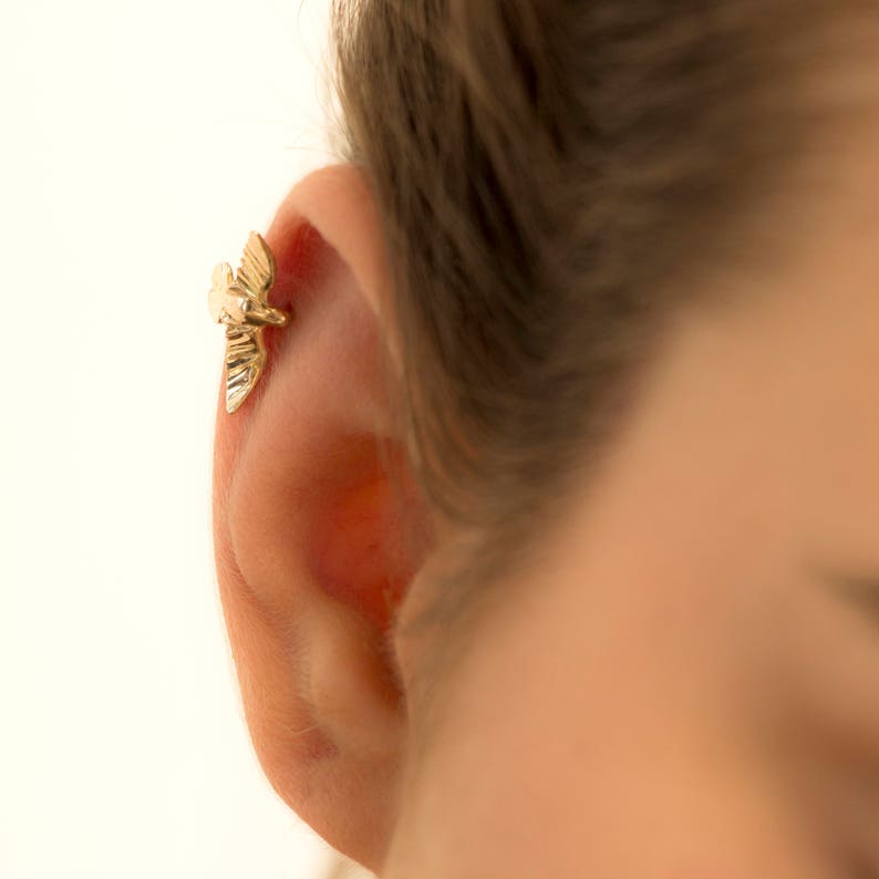 Cartilage Earring, Helix Earring, Gold Cartilage, Gold Helix, Ear Cuff, Cartilage Stud, Bird Stud Earring, Humminbird Earring, 16g-20g image 5