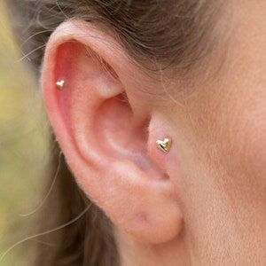Heart Tragus Earring, Heart Piercing, Heart Tragus Stud, 14k Gold Tragus, Tragus Earring Solid Gold, 14k Gold Piercing, 16g, 18g, 20g,22g
