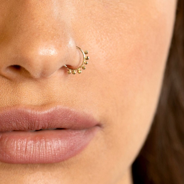 Gold Nose Ring, Unique Nose Ring, Indian Nose Ring, Tragus Earring, Cartilage Earring, Daith Earring, 20g, 14k Yellow / Rose Gold Nose Ring