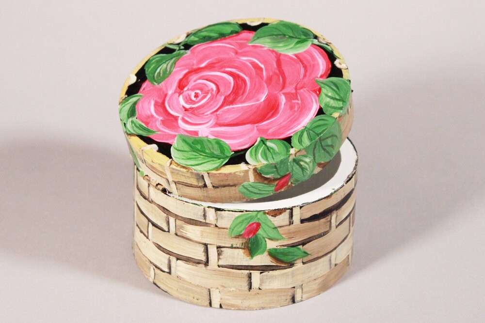 Pink rose flower jewelry keepsake wedding box with basket Etsy