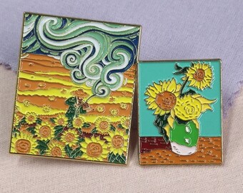 Spilla smaltata dipinto girasole Van Gogh, distintivo Van Gogh, distintivo girasole, regali di girasole, spilla girasole, spilla per zaino, regalo personalizzato