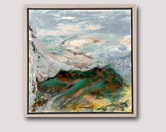 LOOK BEYOND; Original Abstract 64x64cm Framed  landscape Mixed Media  Painting