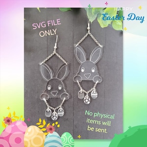 Easter Bunny with Easter Eggs Earring SVG File/Glowforge laser file