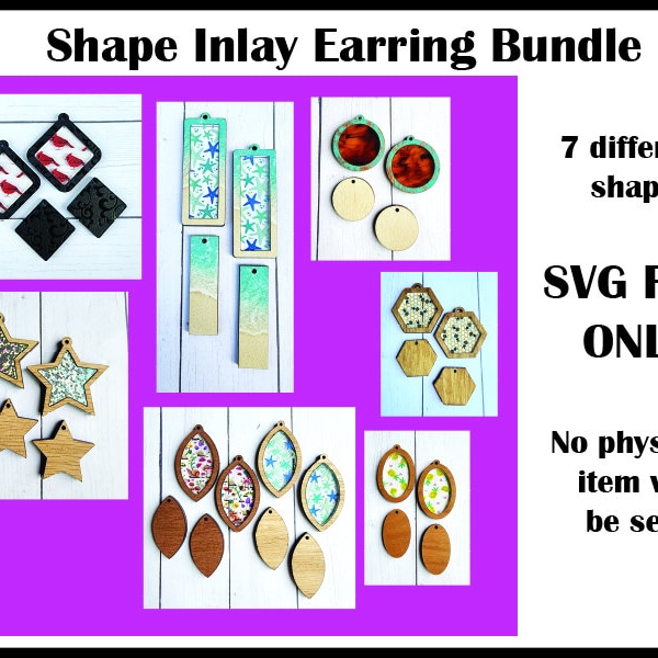 7 Shapes Inlay Earring SVG Bundle Glowforge laser cut file