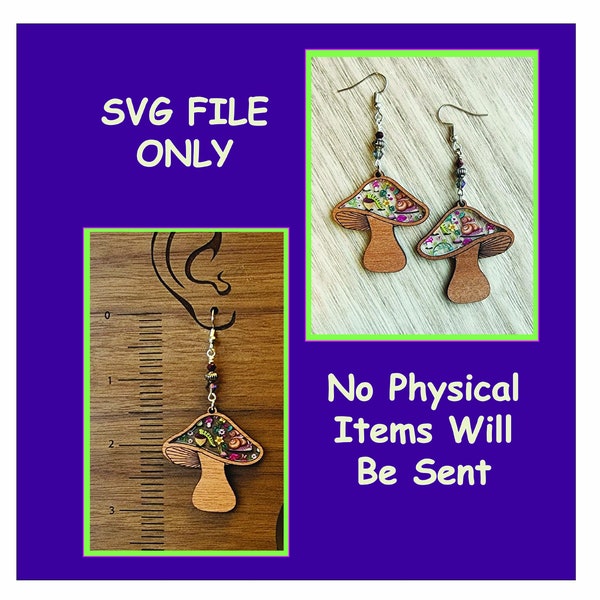 Mushroom Inlay Earring SVG Glowforge Laser Cut File