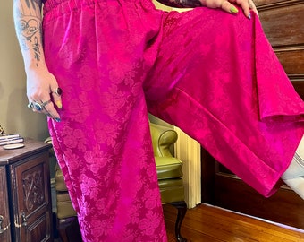 LBV Handmade Hot Pink 80’s Brocade Double Elastic Waistband Wide Leg Palazzo Pants 2X