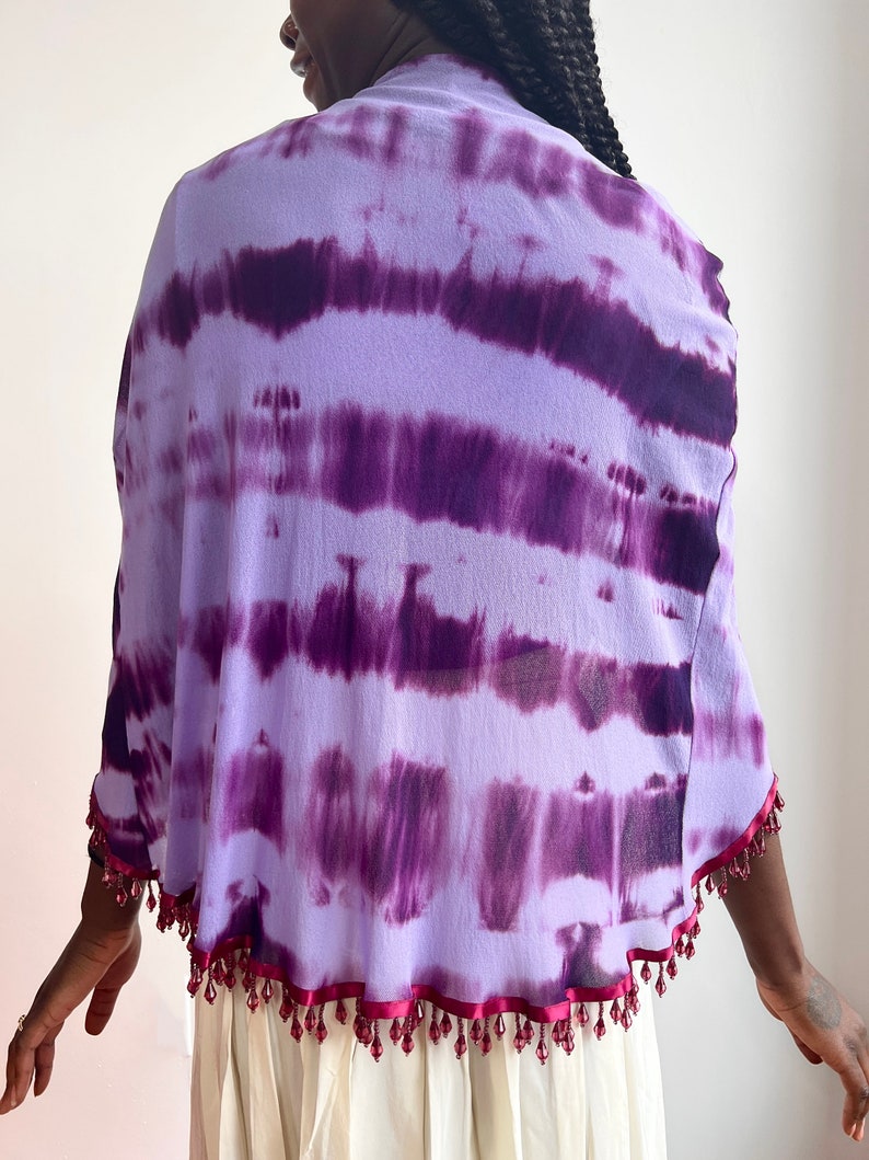 Y2K paarse lavendel tie-dye mesh Petit Pois tank en sjaalponchoset met kralen afbeelding 9