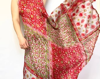 70’s Sheer Indian Silk Bias Cut Scarf Sleeveless Maxi Dress Gown Adini