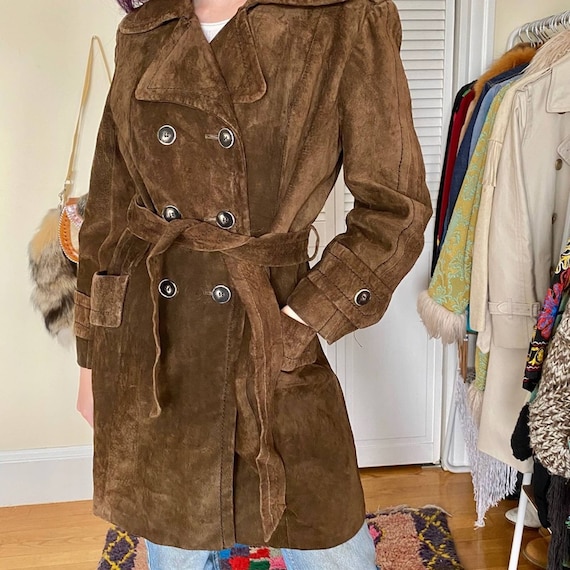 Suede Chocolate Brown Trench Coat Vintage