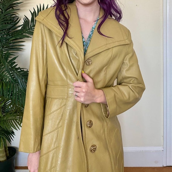 70's Leather Trench Coat Vintage Penny Lane