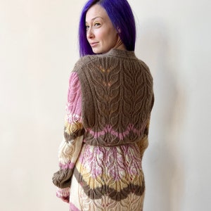 Y2K Missoni Wool Mohair Brown Cream Pink Hand Knit Long Cardigan Tie Waist Sweater image 7