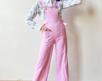 70’s Denim fabric Handmade Pink Pinstripe Wide Leg Overalls