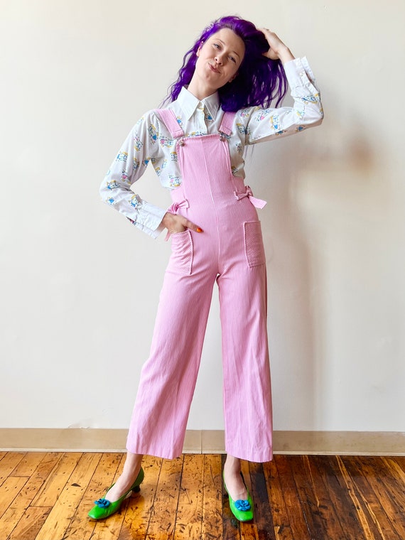 (ブランドロゴ)の人気ランキング Fabric Denim 70's Handmade Overalls Leg Wide Pinstripe Pink Clothing