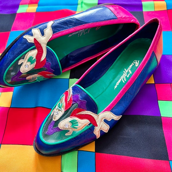 80's Beverly Feldman Koi Vis Rainbow Leather See Through Flats