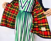70 s Navy Wool Jacket Plaid Lining Mackintosh