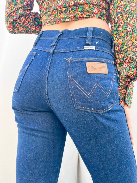 70s Dark Wash Wrangler High Rise Bell Bottom Denim Jeans - Etsy