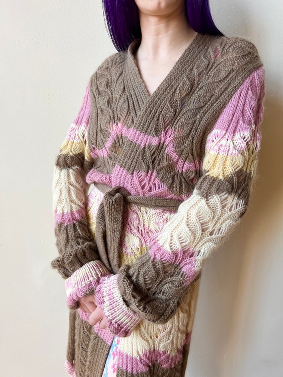 Y2K Missoni Wool Mohair Brown Cream Pink Hand Kni… - image 1