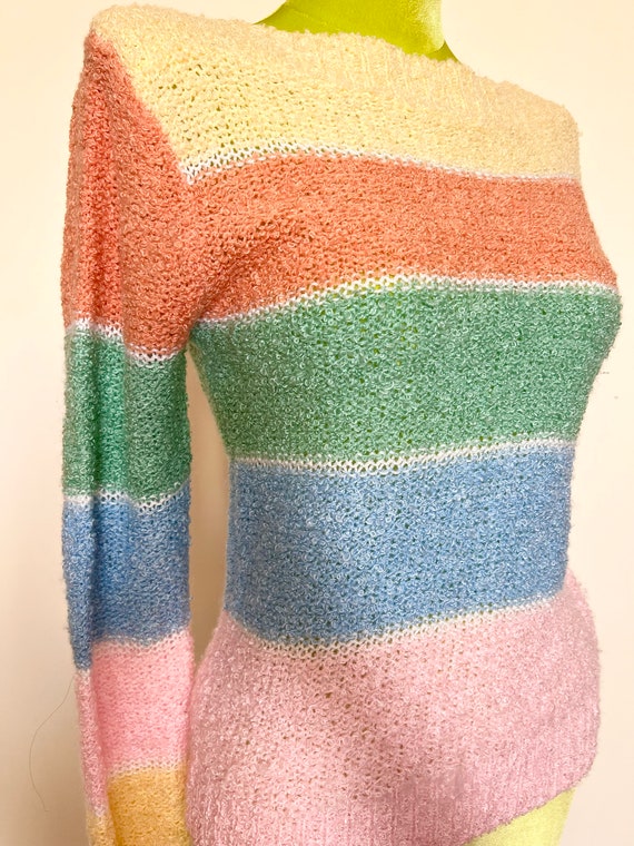 70’s Skiva Pastel Rainbow Color Block Long Sleeve… - image 5